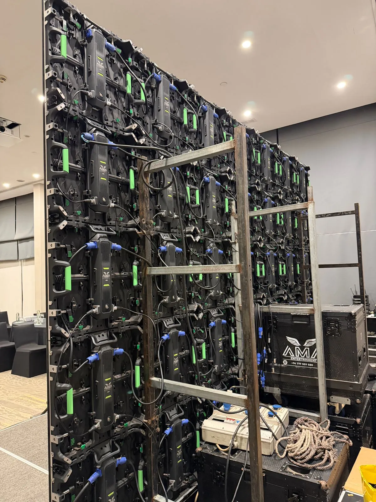 LED wall being assembled